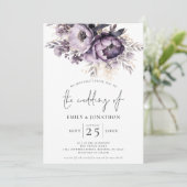 紫エレガント花模様3結婚枚 招待状 (スタンド正面)