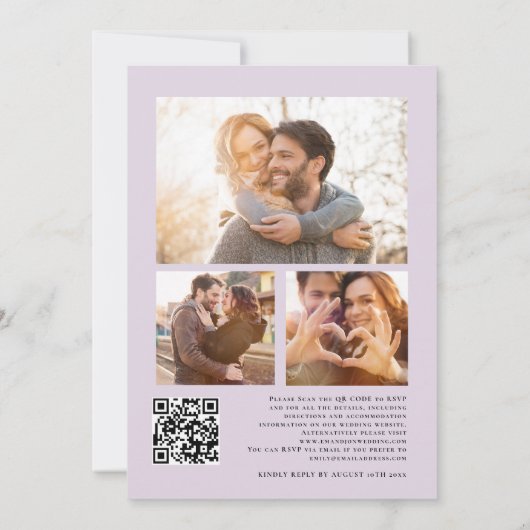 紫エレガント花模様3結婚枚 招待状 (裏面)