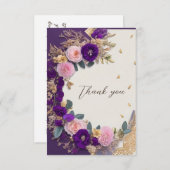 紫エレガント花葬儀サンキューカード エンクロージャーカード (正面/裏面)