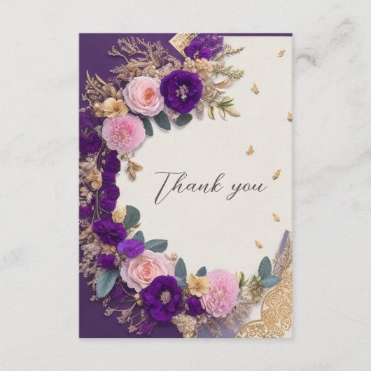 紫エレガント花葬儀サンキューカード エンクロージャーカード (正面)