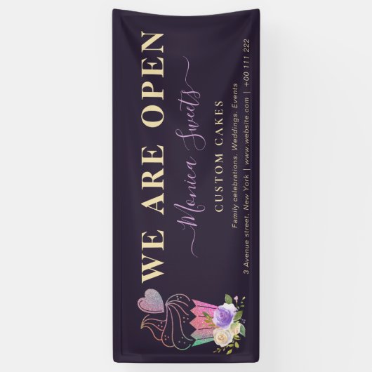 紫エレガント菓子屋 横断幕 (縦)