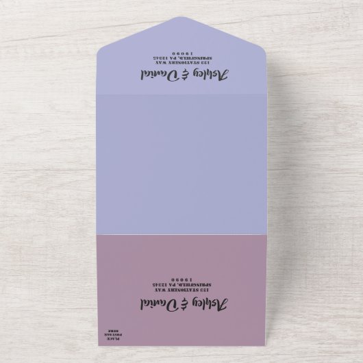 紫エレガント華美バラデリケート結婚ズ オールインワン招待状 (外側)