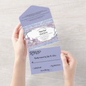 紫エレガント華美バラデリケート結婚ズ オールインワン招待状 (貼ってはがせる)