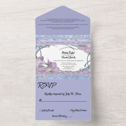 紫エレガント華美バラデリケート結婚ズ オールインワン招待状 (内側)