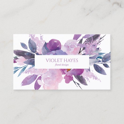 紫エレガント薄紫フローラ花カスタム咲き 名刺 (正面)