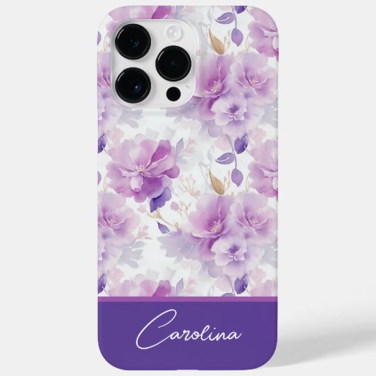 紫エレガント薄紫水色フローラデザイン Case-Mate iPhoneケース (裏面)