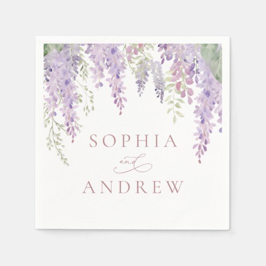 紫エレガント藤の花のナ結婚プキン スタンダードカクテルナプキン (正面)