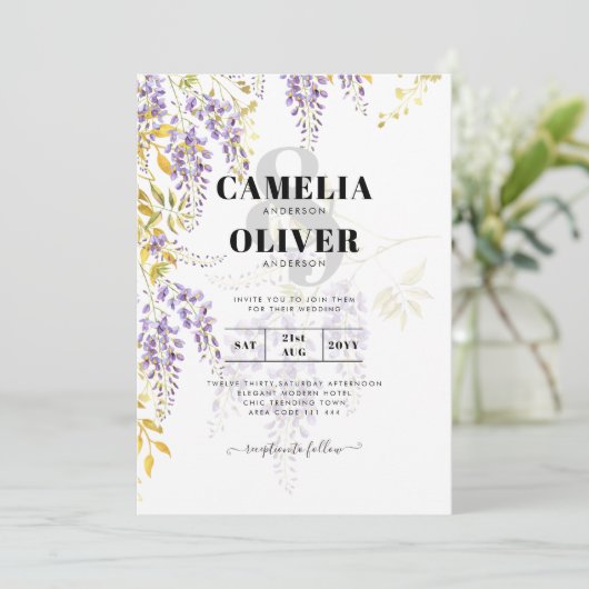 紫エレガント藤の花モダンフローラ 招待状 (スタンド正面)