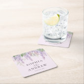 紫エレガント藤の花結婚の スクエアペーパーコースター (インサイチュ)