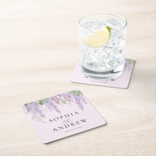 紫エレガント藤の花結婚の スクエアペーパーコースター (インサイチュ)