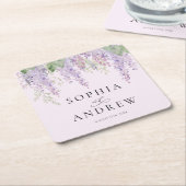 紫エレガント藤の花結婚の スクエアペーパーコースター (アングル)