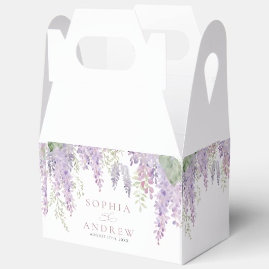 紫エレガント藤の花結婚の フェイバーボックス (見開き)