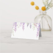 紫エレガント藤の花結婚の プレイスカード (正面)