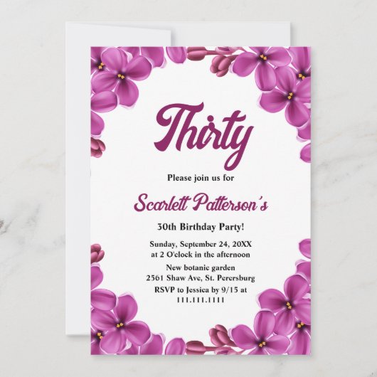 紫エレガント蘭バラフローラ30th誕生日 招待状 (正面)