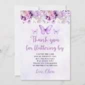 紫エレガント蝶1st誕生日パーティー サンキューカード (正面)