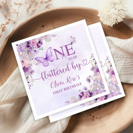 紫エレガント蝶1st誕生日パーティー スタンダードカクテルナプキン