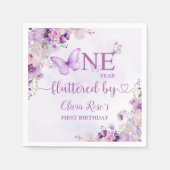 紫エレガント蝶1st誕生日パーティー スタンダードカクテルナプキン (正面)