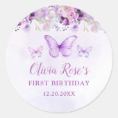 紫エレガント蝶1st誕生日パーティー ラウンドシール (正面)