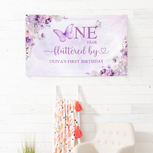 紫エレガント蝶1st誕生日パーティー 横断幕 (インサイチュ)