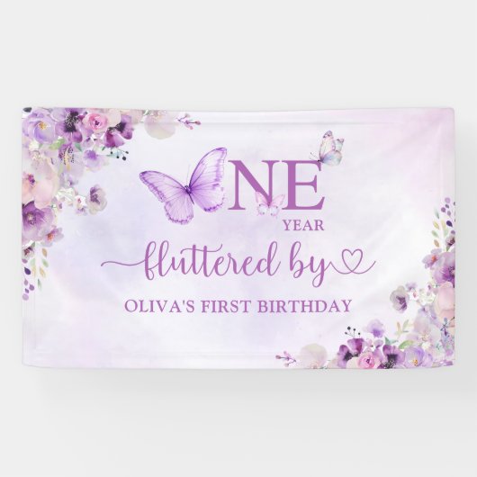 紫エレガント蝶1st誕生日パーティー 横断幕 (横)