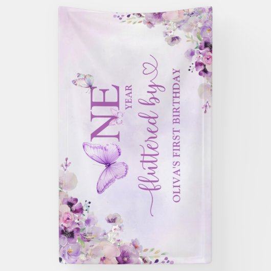紫エレガント蝶1st誕生日パーティー 横断幕 (縦)