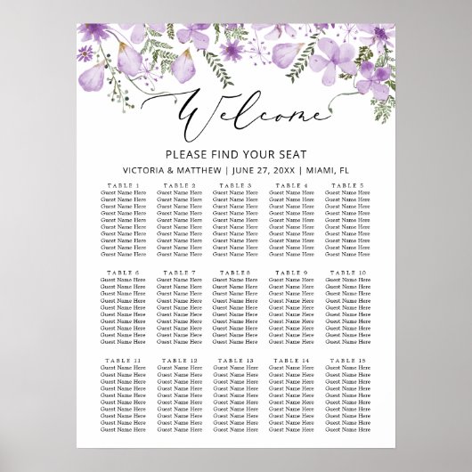 紫エレガント製の15台結婚の座席 ポスター (正面)