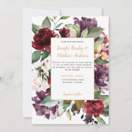 紫エレガント赤金ゴールドフローラ爆発結婚の 招待状