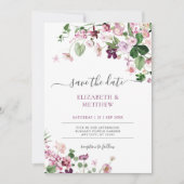 紫エレガント野の花結婚の 招待状 (正面)