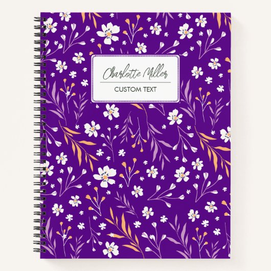 紫エレガント野花の名パーソナライズされた前 ノートブック (正面)