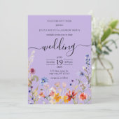 紫エレガント野花結婚式招待状 招待状 (スタンド正面)