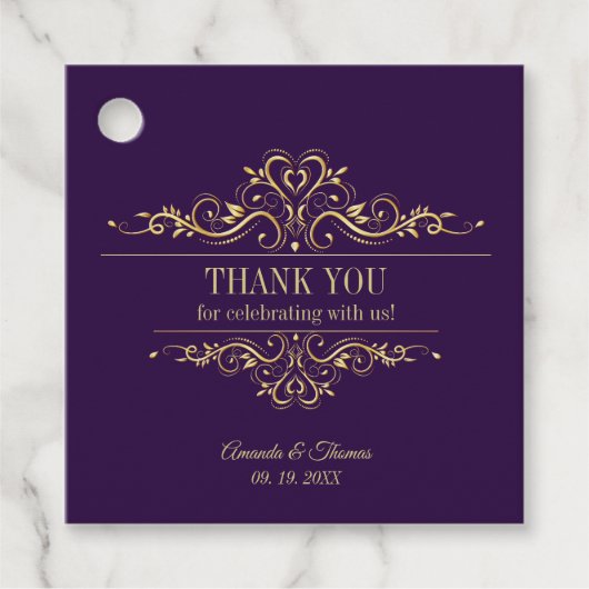 紫エレガント金の結婚枠 フェイバータグ (正面)