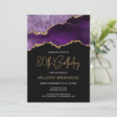 紫エレガント金ゴールドアガテ80誕生日 招待状 (スタンド正面)