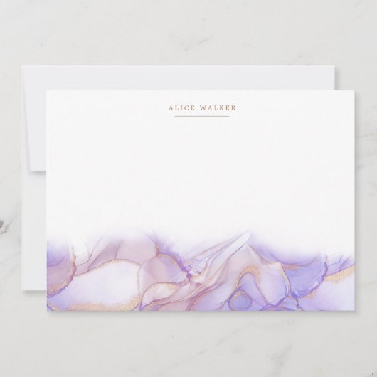 紫エレガント金ゴールドインク文房具ノートカード ノートカード (正面)