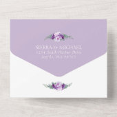 紫エレガント金ゴールドフローラ結婚葉のアーチ オールインワン招待状 (裏面)