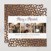 紫エレガント金ゴールドメリーとクリ結婚したスマス シーズンカード (正面/裏面)