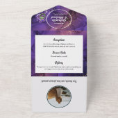 紫エレガント金ゴールド孔雀フォトエコQR結婚s オールインワン招待状 (外側)