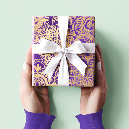 紫エレガント金ゴールド曼荼羅模様 ラッピングペーパー