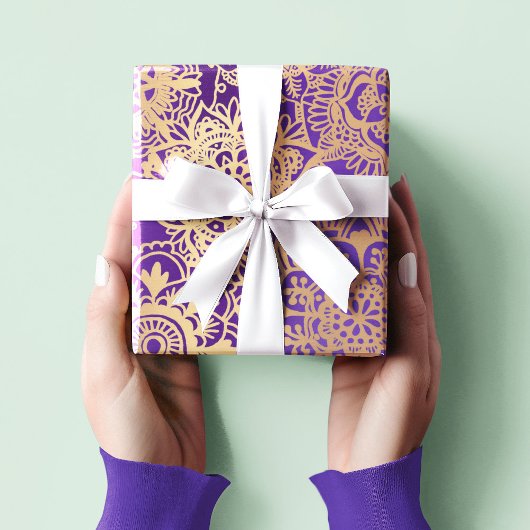 紫エレガント金ゴールド曼荼羅模様 ラッピングペーパー