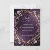 紫エレガント金フローラフレ結婚ーム 出欠カード (正面)