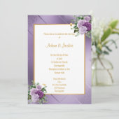 紫エレガント金属バラユーカリ結婚ス 招待状 (スタンド正面)
