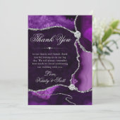 紫エレガント銀グリッターアゲート結婚ト サンキューカード (スタンド正面)