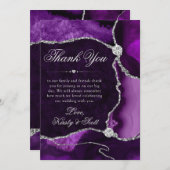 紫エレガント銀グリッターアゲート結婚ト サンキューカード (正面/裏面)