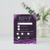 紫エレガント銀グリッターアゲート結婚ト 出欠カード (スタンド正面)
