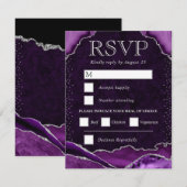 紫エレガント銀グリッターアゲート結婚ト 出欠カード (正面/裏面)
