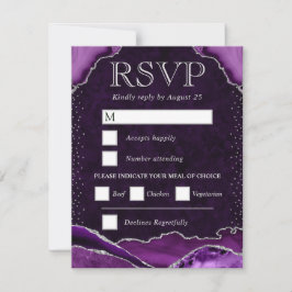 紫エレガント銀グリッターアゲート結婚ト 出欠カード