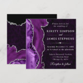紫エレガント銀グリッターアゲート結婚ト 招待状 (正面/裏面)