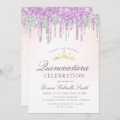 紫エレガント銀グリッター 招待状 (正面/裏面)