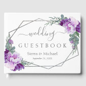 紫エレガント銀フローラ幾何結婚の ゲストブック (正面)