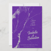 紫エレガント銀大理石Save the Date weeding 招待状 (正面)