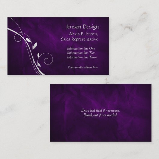紫エレガント銀箔の渦巻き 名刺 (正面/裏面)